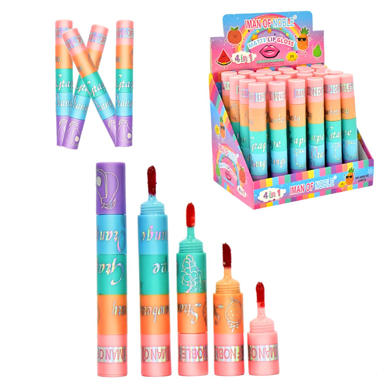 Torre de labiales líquidos 4 en 1 de frutas Iman Of Noble