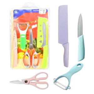 Set De Tabla Con Cuchillos Pelador Y Tijera