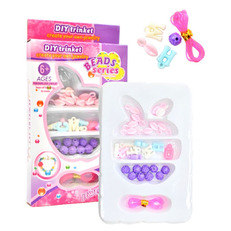 Set De Bisuteria Beads Series Caja Rosa Morado Y Blanco