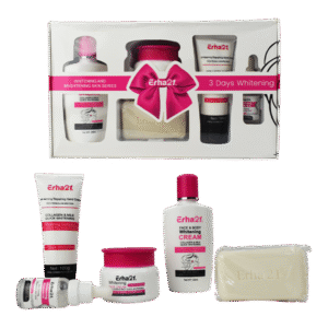SET DE 5 PIEZAS PARA SKIN CARE  ERHA 21 EMPAQUE FUCSIA Y BLANCO
