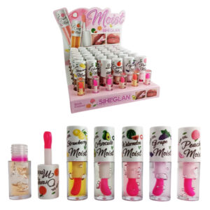 Brillo labial Lip Gloss con tonos variados presentación de frutas Siheglam